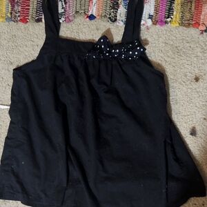 DIVIDED Black Sleeveless Top with Polka Dot Bow SIZE 6